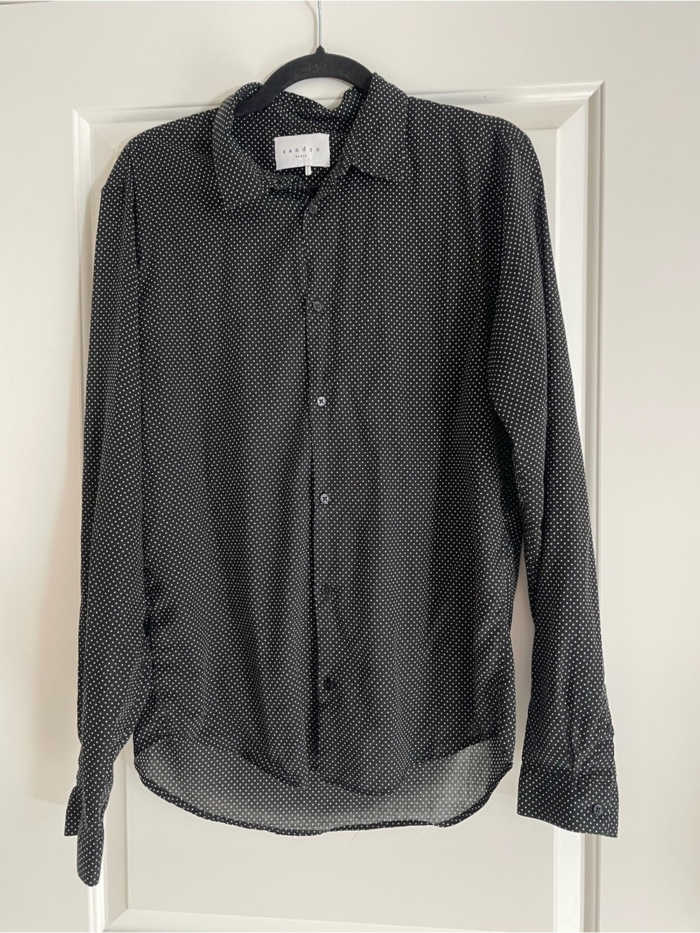 Sandro Black Shirt‎ with White Microdot Pattern